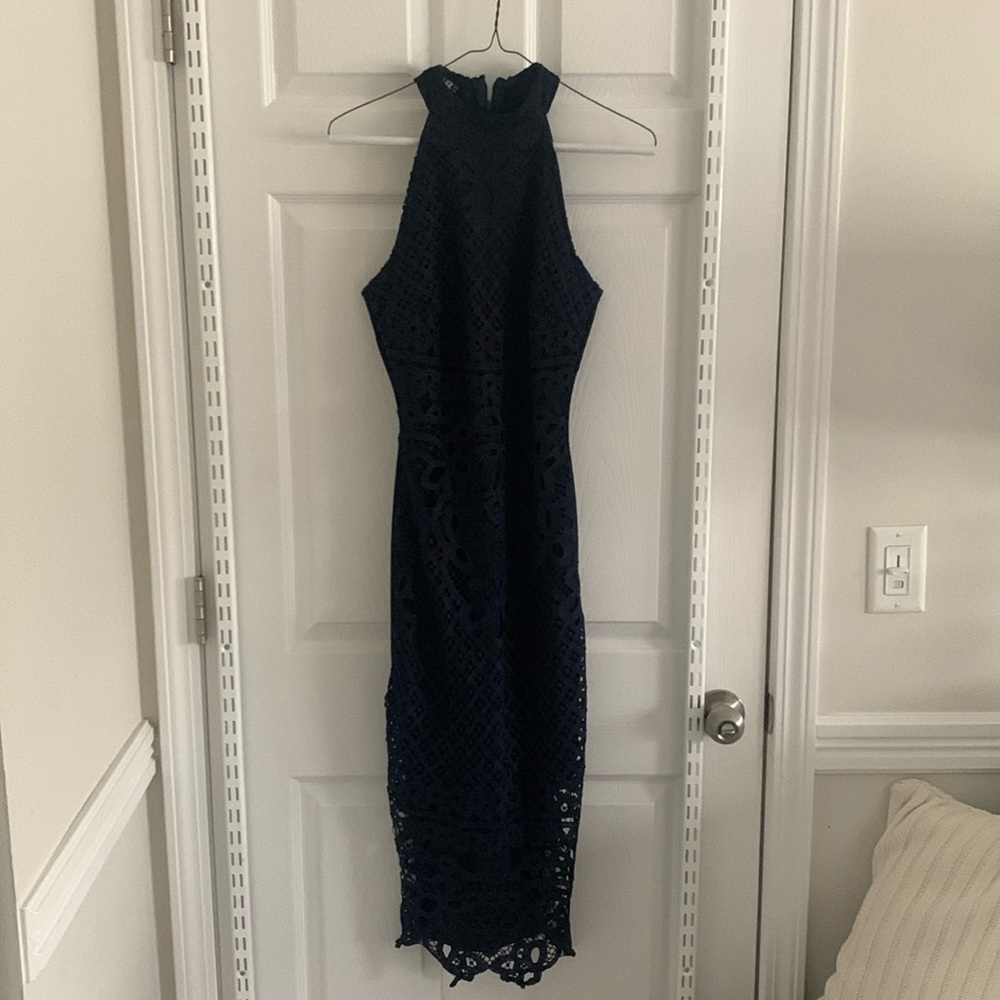 Quiz Navy lace high neck dress. Fits US size 4